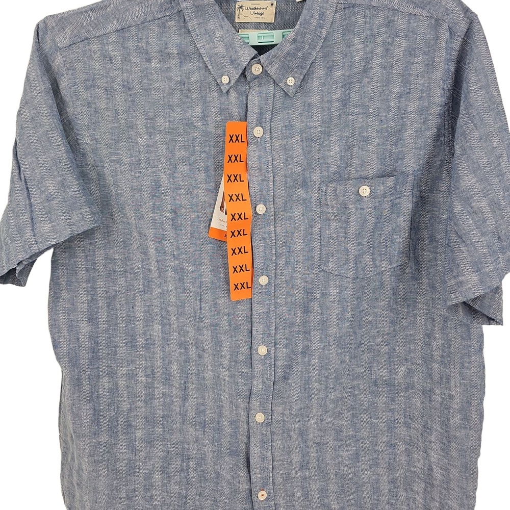 Weatherproof Vintage Blue Shirt Men's Washable Linen Short Sleeve Size XXL - Picture 3 of 8